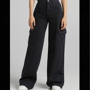 Bershka Black Wide leg Cargo Jeans Womens Size 6